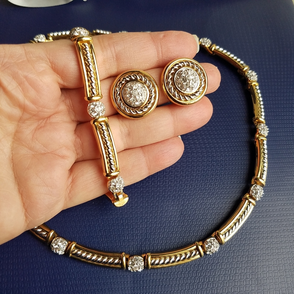 AUTHENTIC Swarovski 18k Gold Plated Tennis Necklace, Bracelet & Earrings SET - Picture 12 of 16